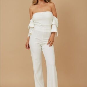 Off Shoulder Black N White Color Combo Jumpsuit